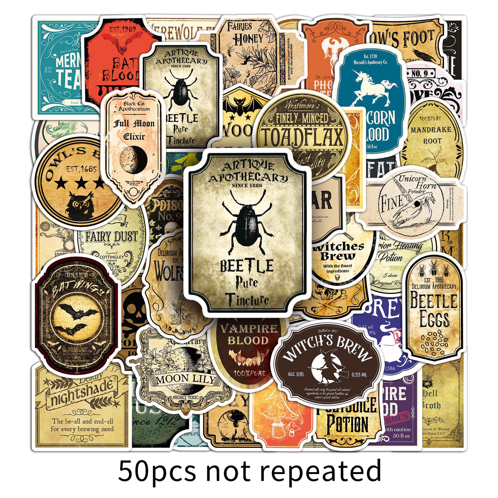50 Waterproof Potion Label Stickers: Suitcase, Scooter, Computer & Tablet Cartoon Decor
