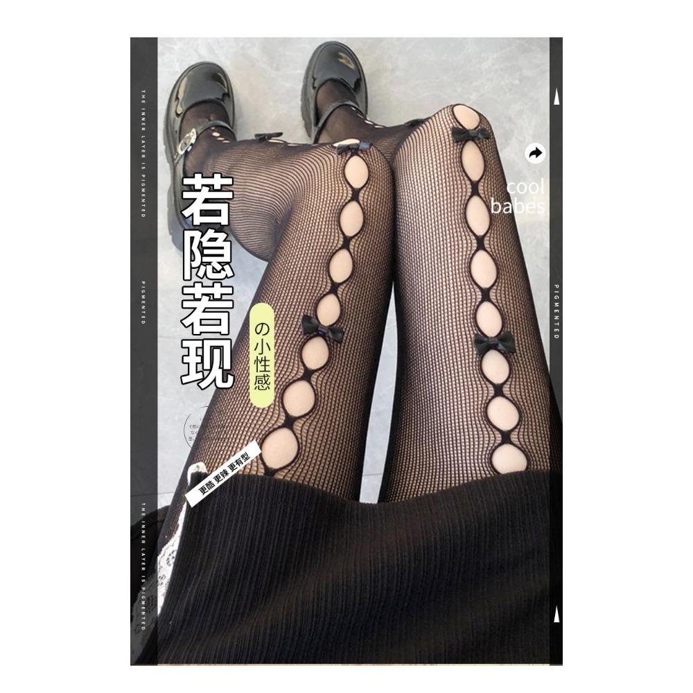 White Silk Fishnet Socks Summer Ultra-thin Bow Girl Japanese JK Black Stockings Sexy Hollow White Pantyhose