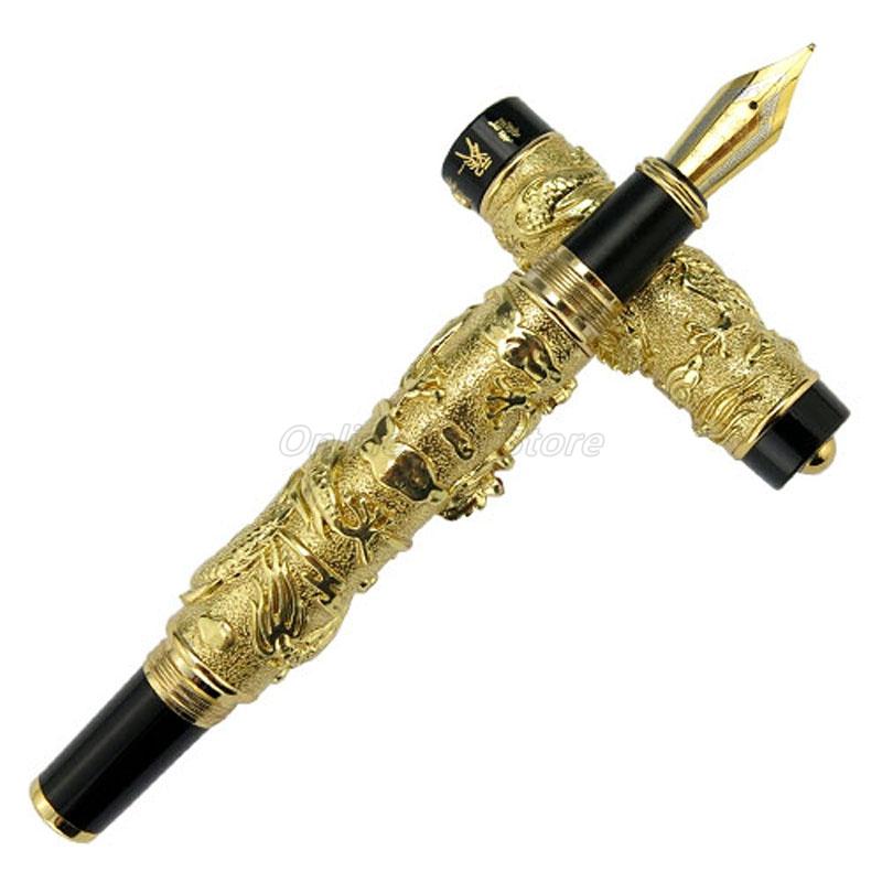 

Jinhao Ancient Design Metal Double Dragon Playing Pearl Carving Embossing Broad Nib Heavy Fountain Pen Office School Gift Pen Only One Pen