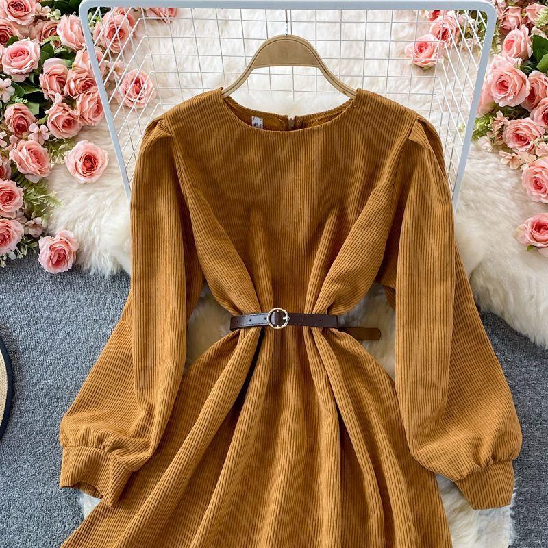 Spring and Autumn Women's Temperament Pure Desire Wind French Design Sense Niche Corduroy Dresses
