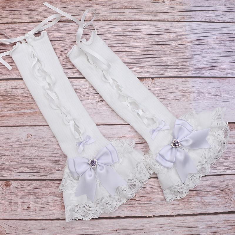 Sweet Lolita Lace Bow Rhinestone Hand Sleeves False Sleeves Lolita Hand Sleeves for Women's Jewelries