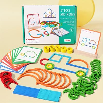 Holz Kreative Sticks Und Ringe Puzzle Intelligenz Spiel Montessori Frühen Kindheit Pädagogisches Spielzeug Für Kinder