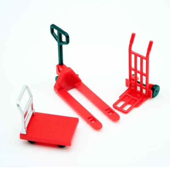 Miniature Dollhouse Accessories Platform Trolley Fork Lift Hand Cart Set Doll House Scene Ornament Mini Flat Cart Pallet Truck Dolly