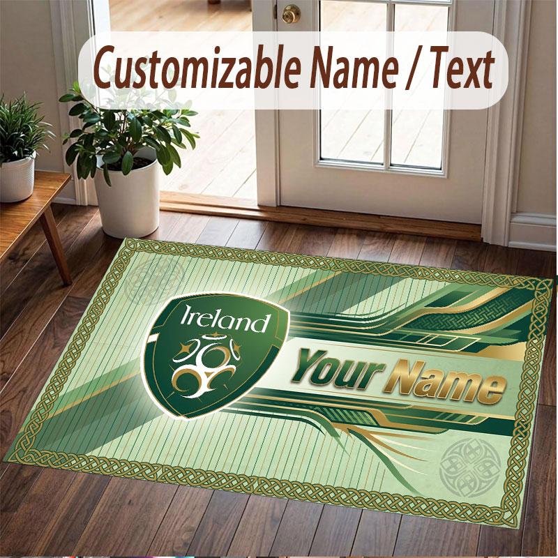 Custom Rug Ireland Rugby Pattern Print Name Text Soft Non‑Slip Floor Carpet for Home Indoor Decoration