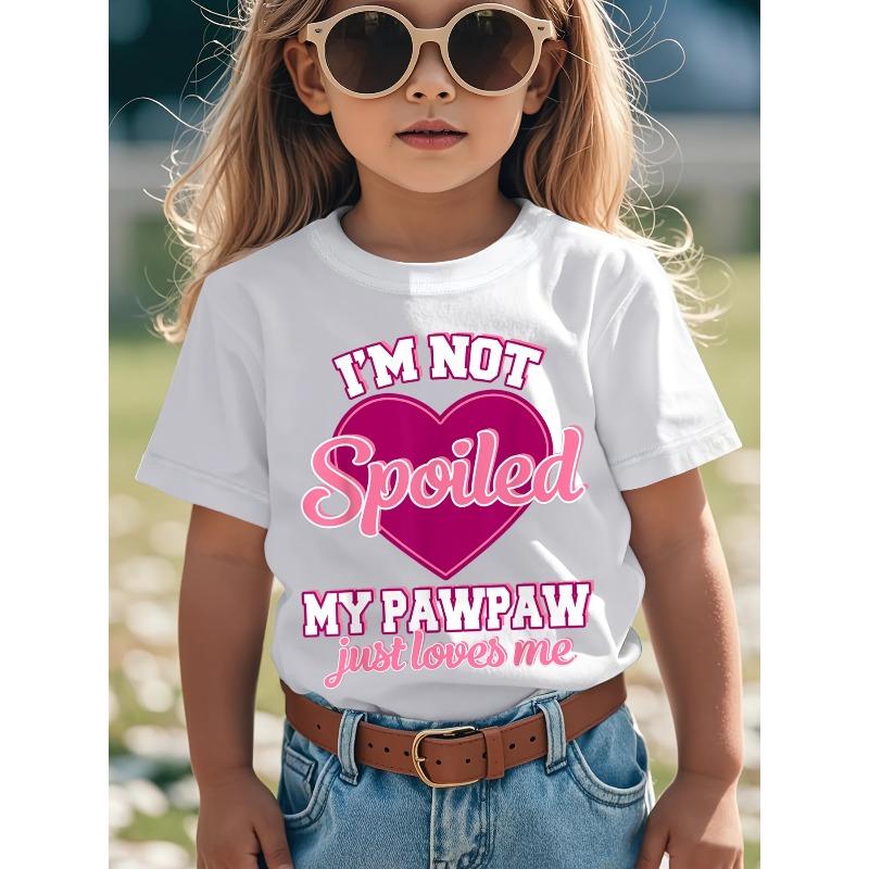 European Size Childrens Round-neck Short-sleeved T-shirt with Unique English and Heart Patterns