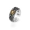 Unisex Retro Thai Silver Sunflower Graffiti Wing Ring - Adjustable & Stylish