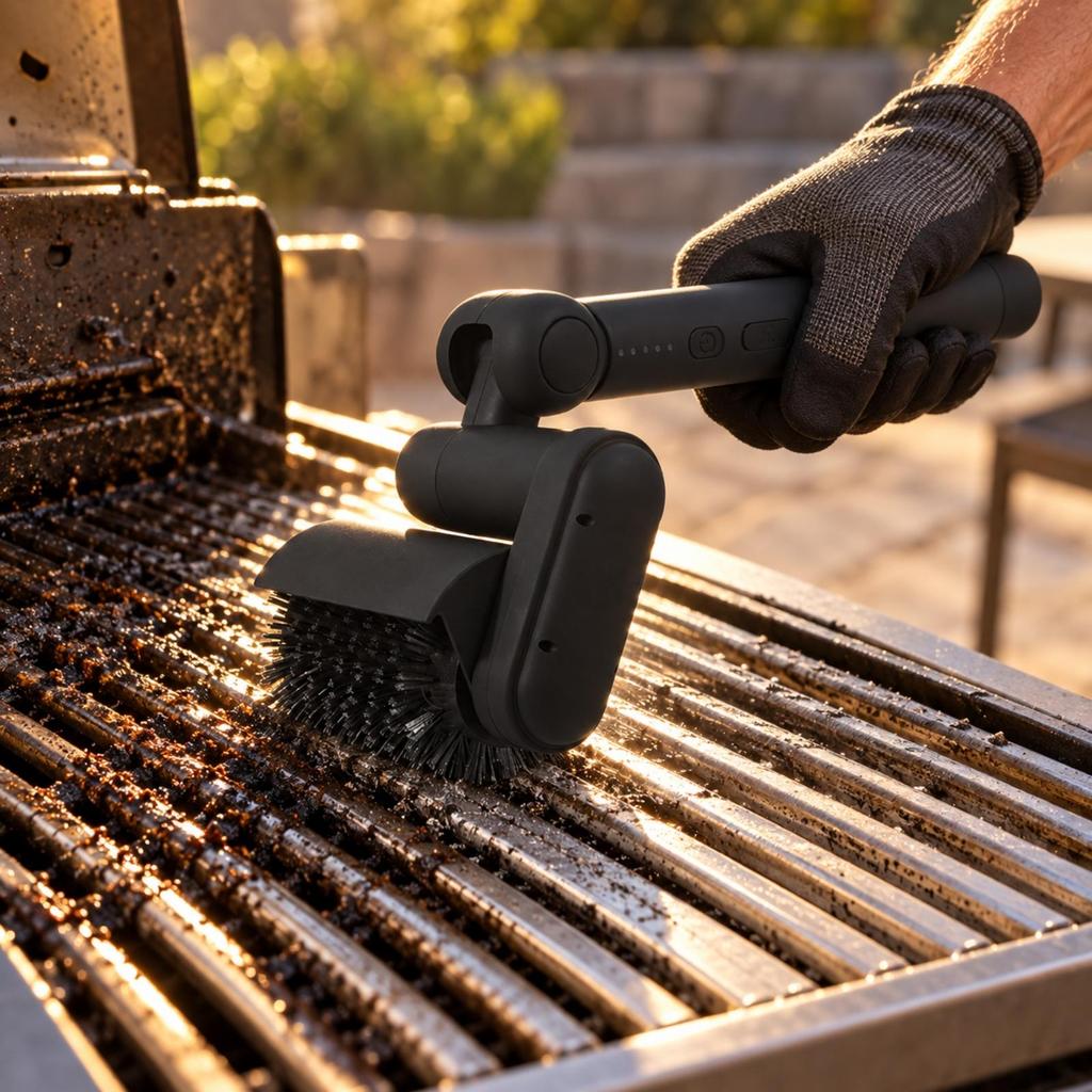 Powered Cleaning Brush Waterproof Electric with Scraping Edge Adjustable Angle Blk