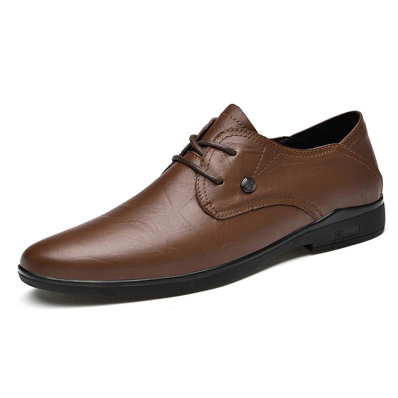 Men Genuine Leather Oxford Shoes Luxury Dress Man Casual Lace-Up Solid Business Formal Shoes Flats High Quality Leather Footwear