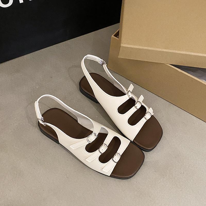 Fashion Sandals Women's Summer 2025 New Retro French Fairy Wind Beach Seaside Fashion Soft Flat Roman Shoes