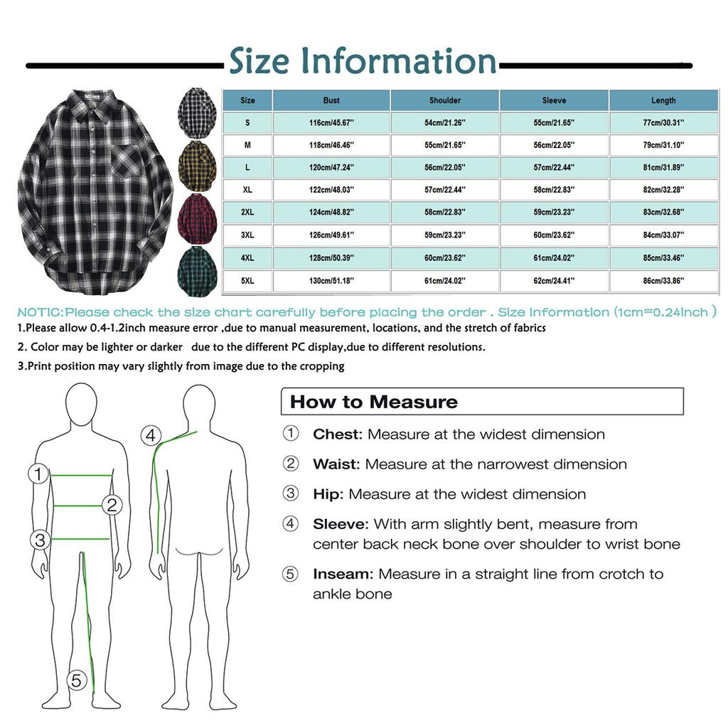 Men's  Casual Fashion Plaid  Printing Loose Lapel Long Sleeve Shirt Tops Blouse