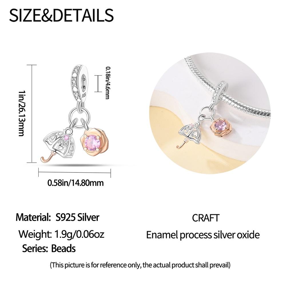 Authentic Original Copper Metal Charm Bead Components Luxury Rose Gold Rose Flower Umbrella Pendant Bead Component Bead Components Compatible With