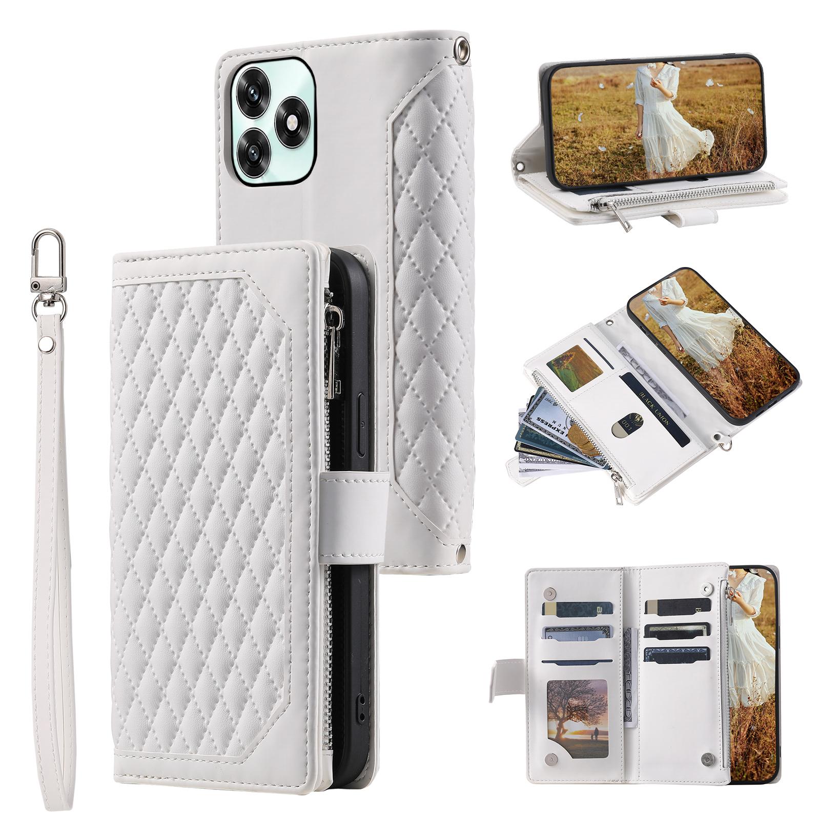 Wallet Case For Honor Play10A 4G / X5c Plus 4G / X5c 4G Rhombus Stitching Line PU Leather Phone Cover with Wrist Strap