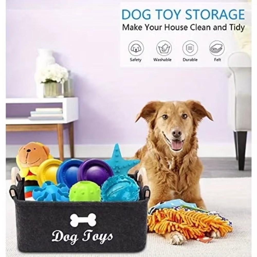 Felt Pet Toy Storage Basket Large Capacity Durable Toy Organizer For Cat Dog Toys