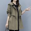 Spring and Autumn Women's Mid-length Trench Coat Hooded Zipper Tie-in Jackets British Style Loose Coats Women's Clothing