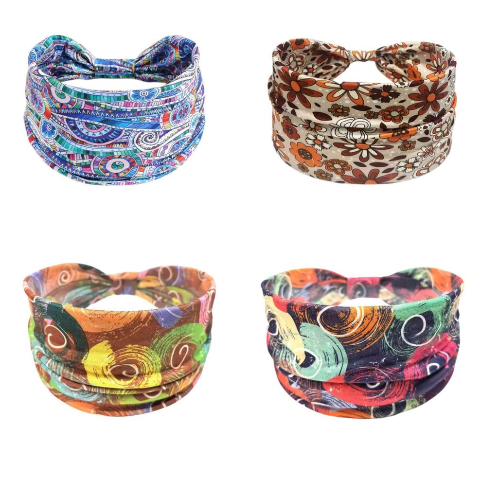 Bohemian Cashewblumen Elastisches Sport-Stirnband für Damen – Breiter Rand Haarreif zum Gesichtswaschen
