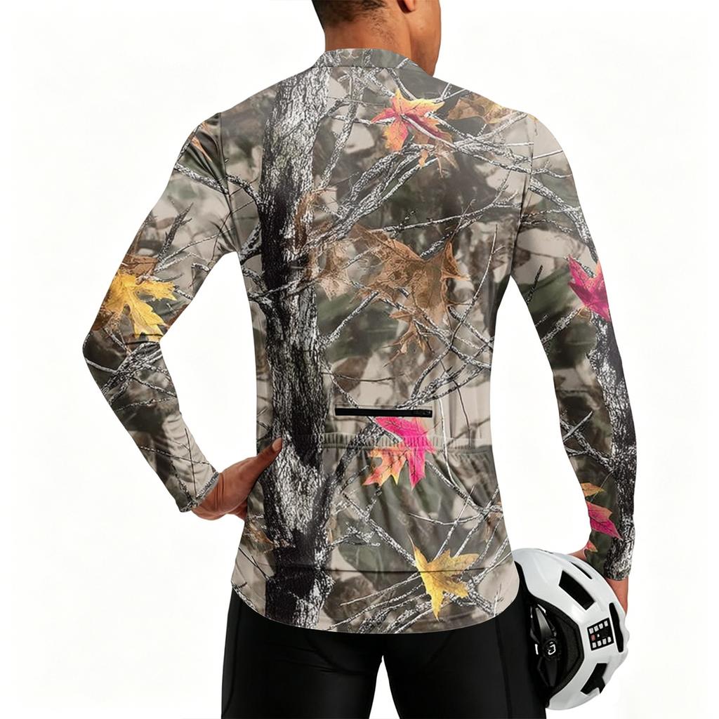 Men's Long Sleeve Cycling Jersey Breathable Quick Dry Zip Front Pullover Lightweight Athletic Top for Outdoor Sports