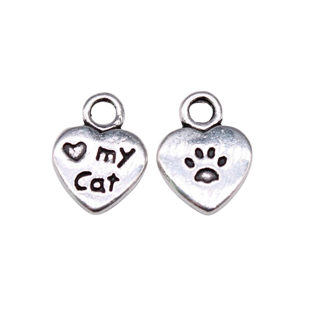 

20 шт., подвески с принтом лапы кота, античное серебро, цвет цинкового сплава, 8X12 мм
