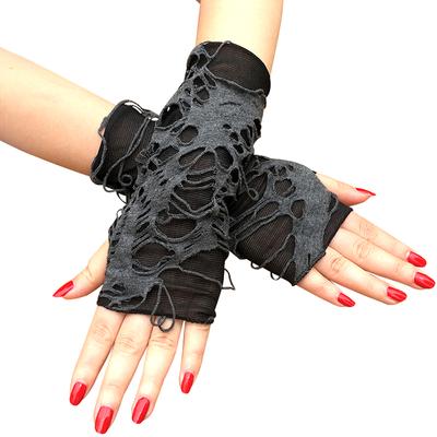A Pair Gothic Arm Warmer Fingerless Beggar Punk Halloween Gloves Hole Cosplay