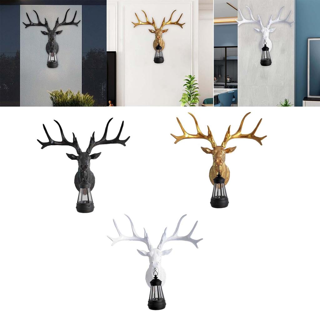 Deer Wall Lamp Modern Decorative Resin Craft Deer Wall Sculpture Wall Mount Decor for Outdoor Garden Background Home Decoration