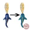 925 Silver Luminous Color-Changing Shark Dangle Charm Animals Pendant Fit Original Bracelet DIY Women Jewelry Gift