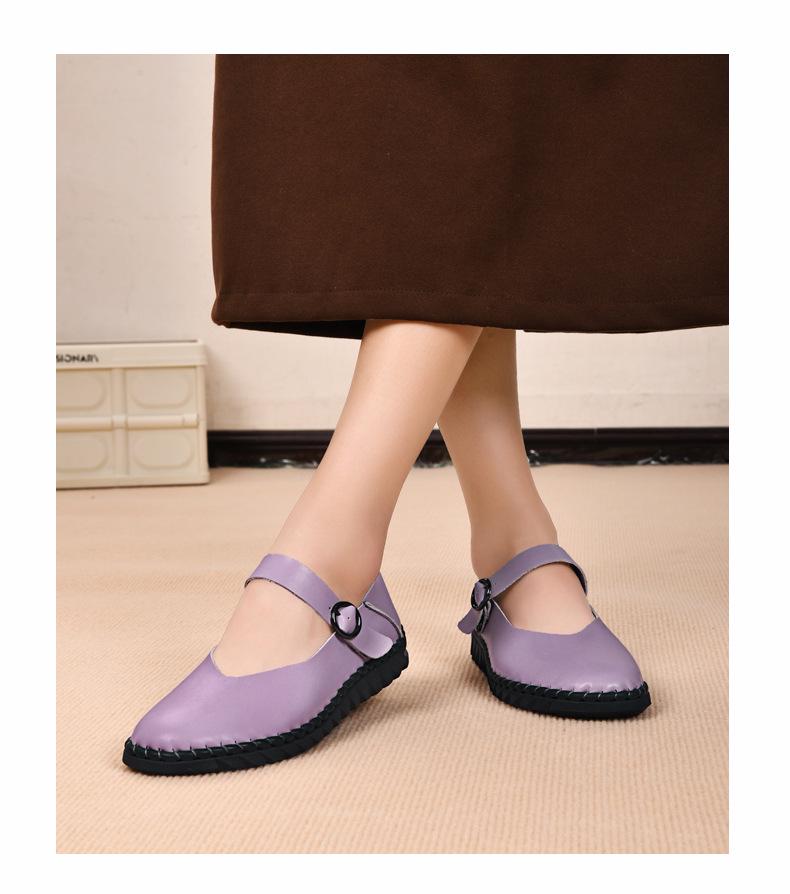 Plus Size Mary Jane Flat Shoes for Women - Handmade Leather Classic Style