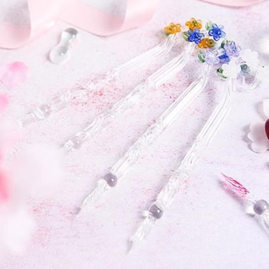 1 Set di penne da scrittura con design floreale, penna portatile in vetro e cristallo, ideale come regalo per studenti.