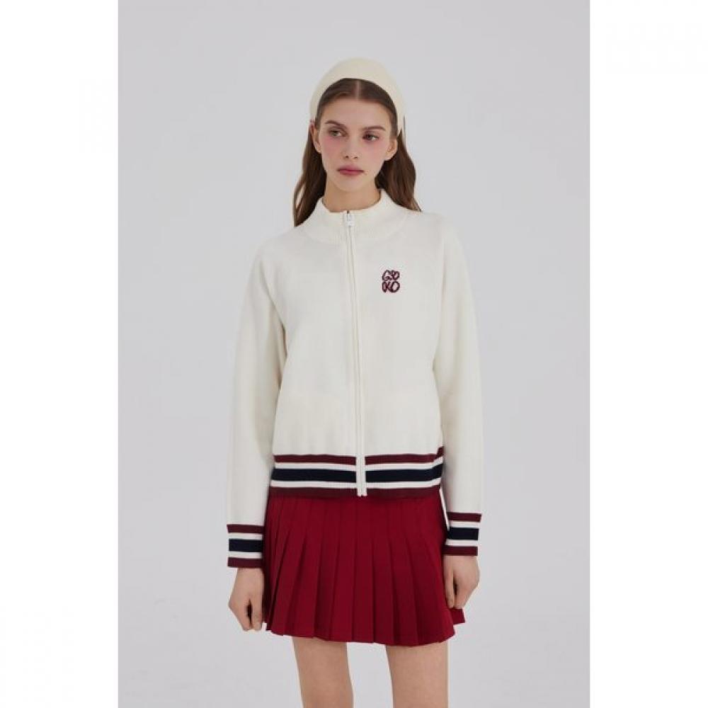 GOXO Wool Knit Zip Up Classic Logo White