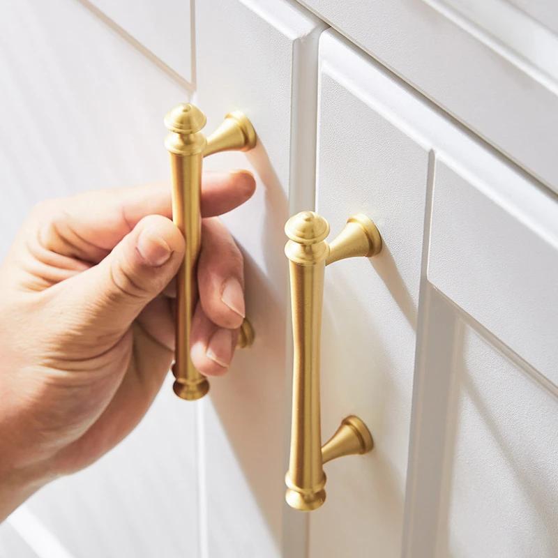 Tragere de sertare elegante pentru comodă Mânere de bucătărie din alamă satinată Trage de sertar Butoane de dormitor din alamă masivă T Bar Hardware pentru dulap Bronz