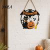 Durable Holiday Party Supplies Halloween Wood Hanging Ornament with Ghost Pumpkin Bat Cat Prints, And Ornaments Waterproof Front Door Sign for Indoor