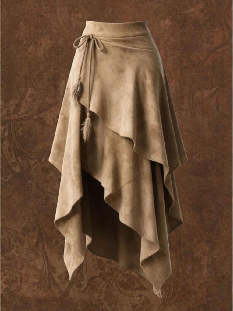 2025 Retro Women's High Waist Suede Midi Skirt