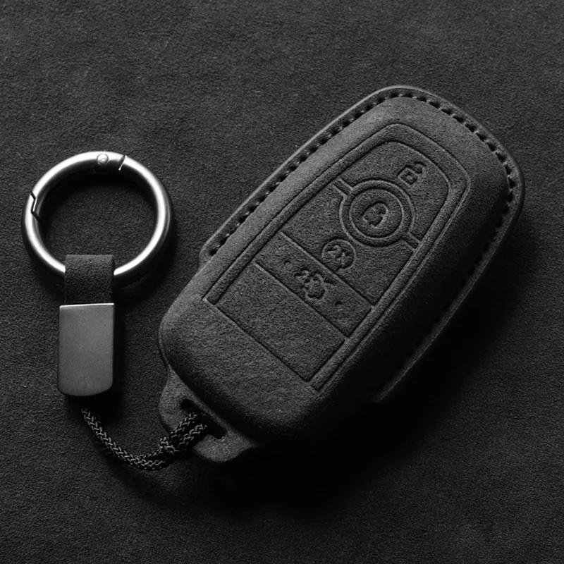 Leather Car Key Case Cover Holder Keychain Shell for Ford Mustang Explorer Edge Mondeo F150 F250 F350 F450 F550 2019 2020 Key