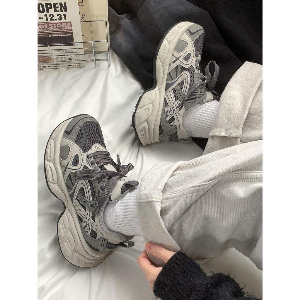 Cement gray low-top trend velvet leisure college thick-soled heightening fashion youth lace-up Hong Kong style warm dad shoes