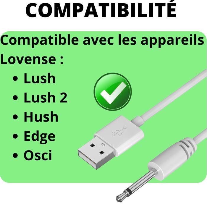 Cable de carga compatible Lovense Lush Hush Edge Osci - Cable 80 cm Conector de varilla 18 mm diámetro 2,5 mm