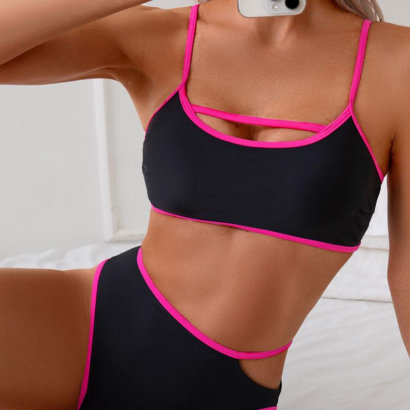 Sexy Neue Zweiteilige Bademode Patchwork Badeanzug Einfarbig Bikini Sets Rückenfreie Badebekleidung