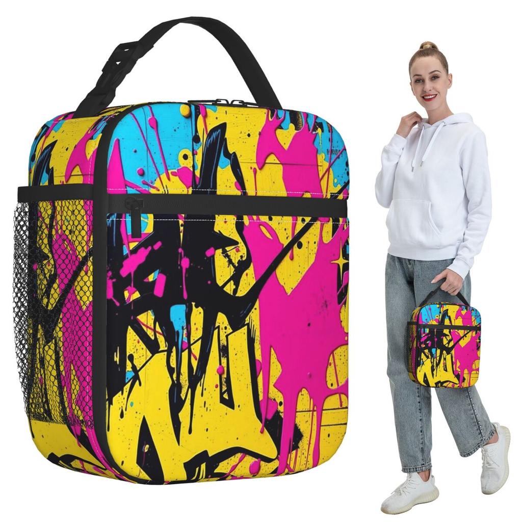 Colorful Graffiti Splashing Insulated Lunch Bag for Women Office Cooler Thermal Food Box Tote Portable Lunch Boxes Container