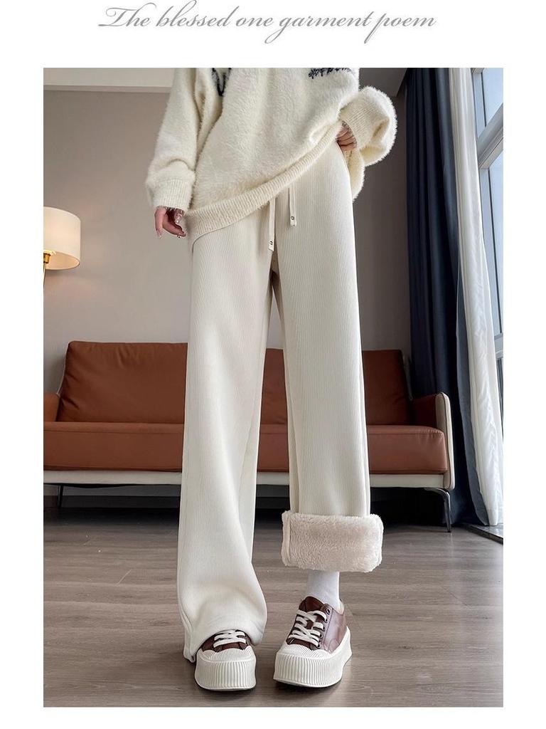 2025 Versatile Lambswool Warm Commuting Pants: Autumn/Winter Plus Velvet Casual Slit Style