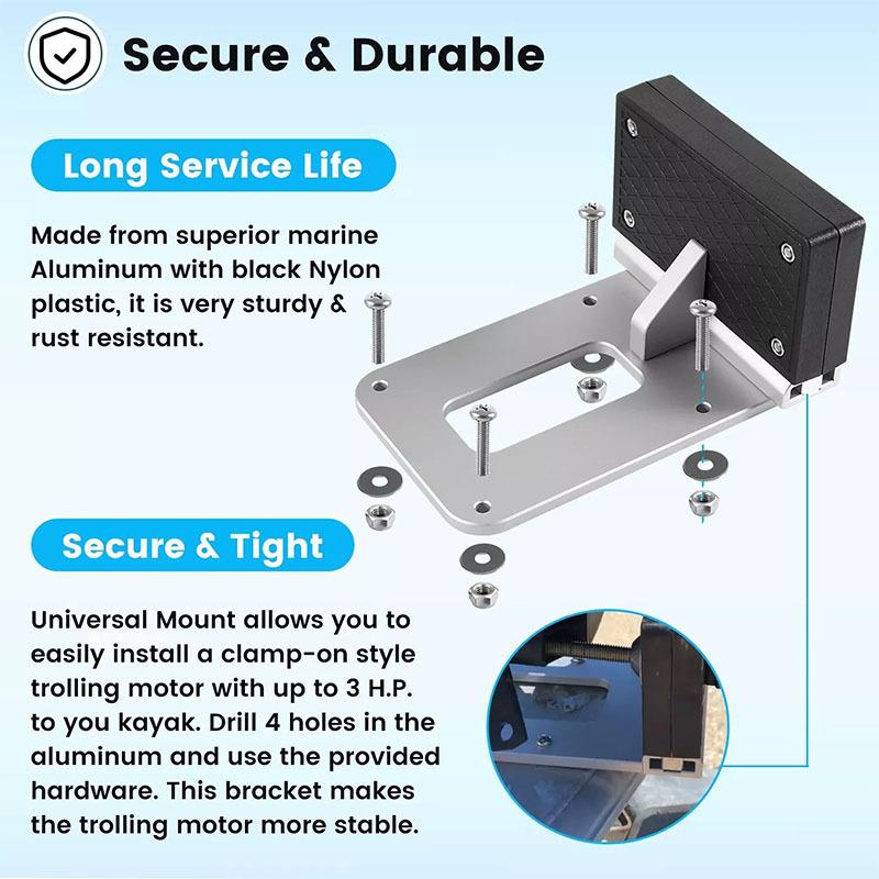 Universal Transom Trolling Motor Mounting Bracket for Kayaks Backing Plate Mount Bracket for Clamp-on Electric Trolling Motors