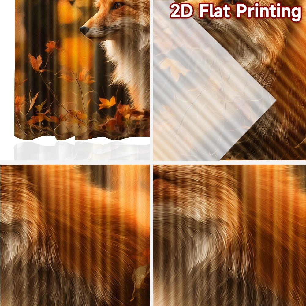 2pcs, 2D FLAT PRINTING Curtains (Without Rod) Autumn Fox Scene Holiday printed curtains Fabric Curtains Outdoor Decorations
