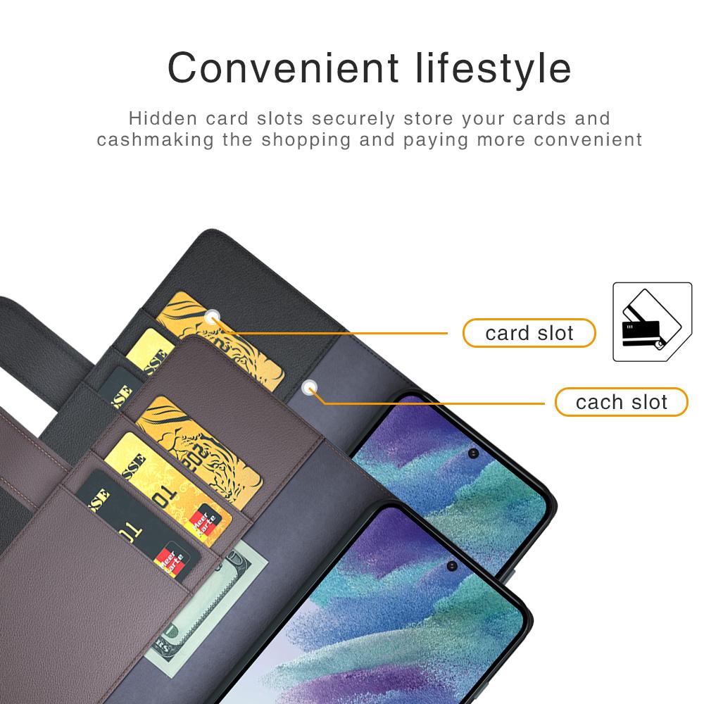 For Samsung Galaxy S21 FE 5G Case Genuine Split Leather Phone Cover with Wallet Stand