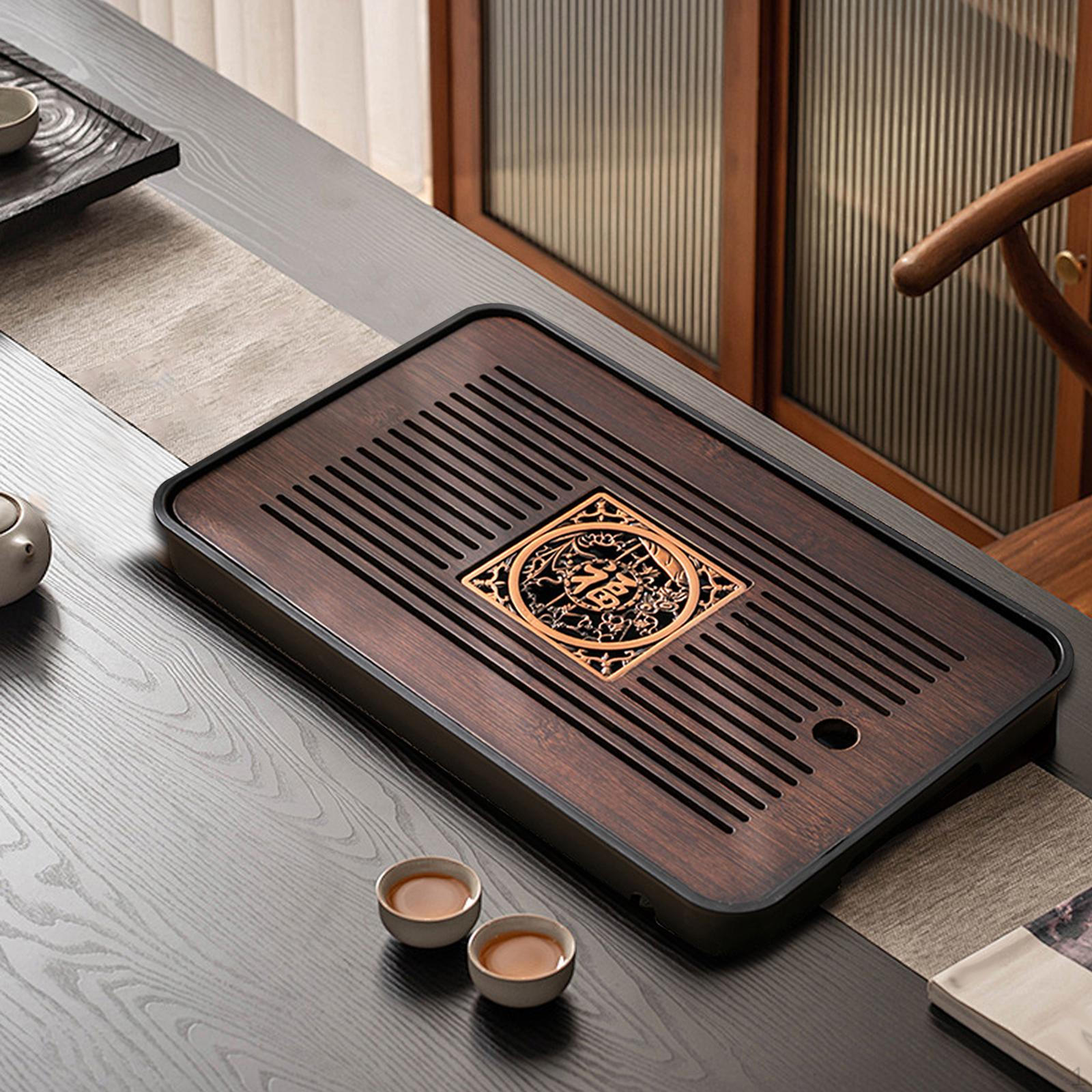 

Бамбуковый поднос для чая с дренажем, традиционный, стол для кунг-фу с хранилищем для воды для чайного домика, офиса, Style B