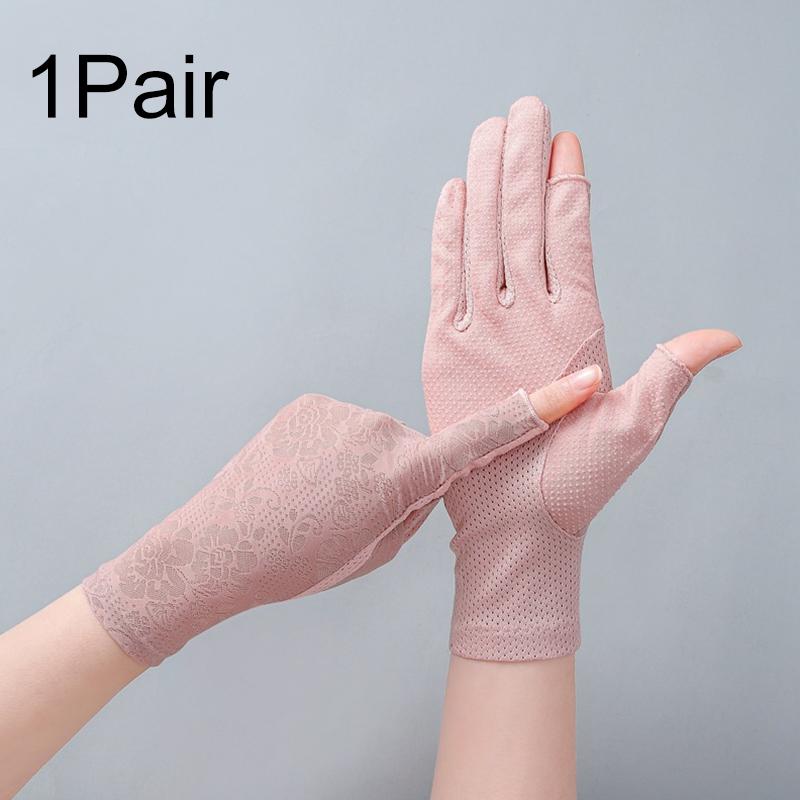 1Pair Lace Non-slip Driving Sunscreen Wave Point Breathable Gloves Outdoor Touch Screen Anti UV Nylon