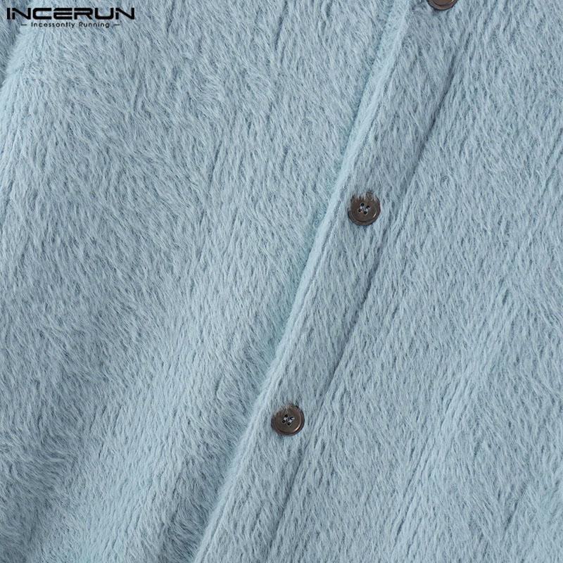 INCERUN Bărbați de primăvară cu decolteu în V cu mânecă lungă tricotată cu nasturi cardigan