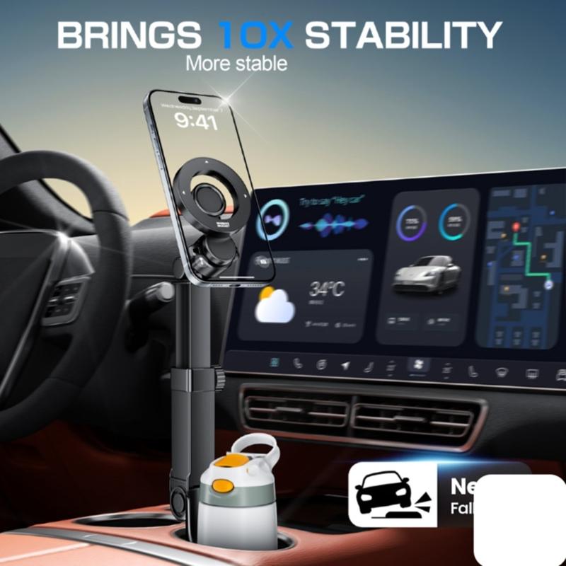 Adjustable 360 Rotating Phone Holder for Car Cup Slot Magnetic Attachment Universal Use For Auto Cup Holders Strong Magnet