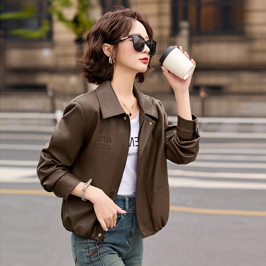 Short Leather Jacket Women's New Spring and Autumn Cool Sa Style Retro Fashion Temperament Casual Leather Jacket Top