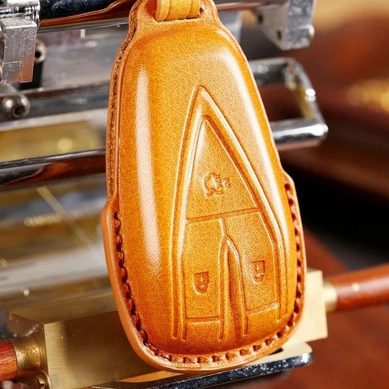 Luxury Leather Car Key Case Cover For Changan 4 Button Unit CS75 X7 Cs55 Cs75plus Keychain Holder Fob Box Keyring Shell Bag