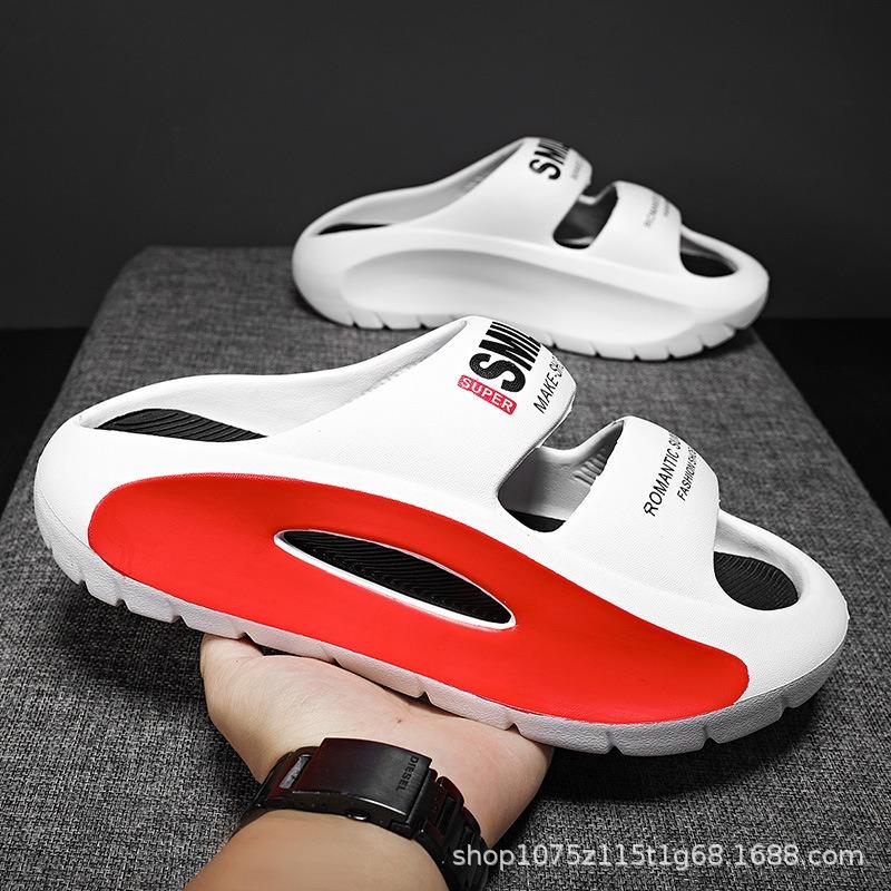 

Summer new couples one-word drag versatile comfortable casual thick bottom non-slip wear-resistant beach can wear sandals 36-37 білий