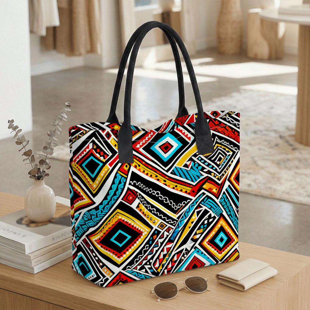 Bohemian Geometric Pattern Tote Bag Fashion Casual Large Capacity Women Daily Shopping Shoulder Handbag