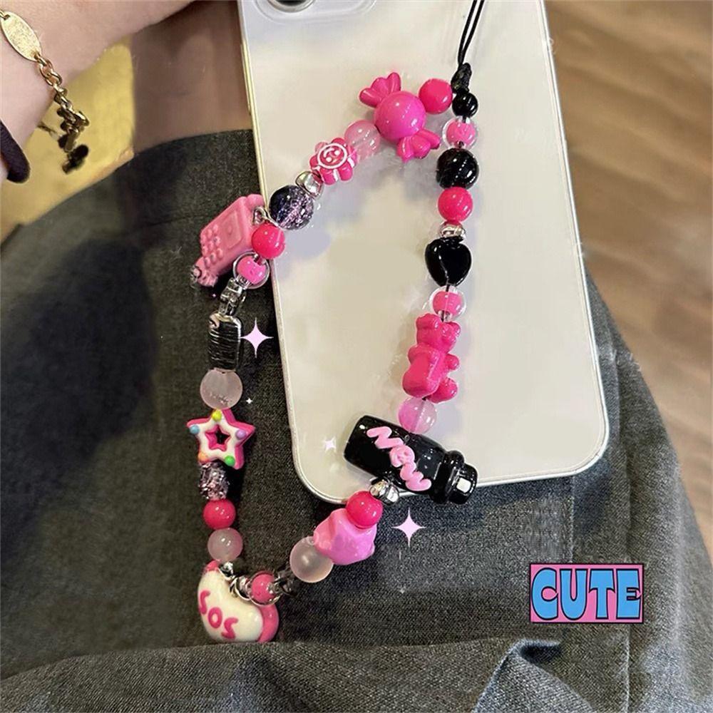 3D Star Phone Strap Pearl Cat Mobile Lanyard Telephone Decor Beaded Phone Chain Jewelry Gift