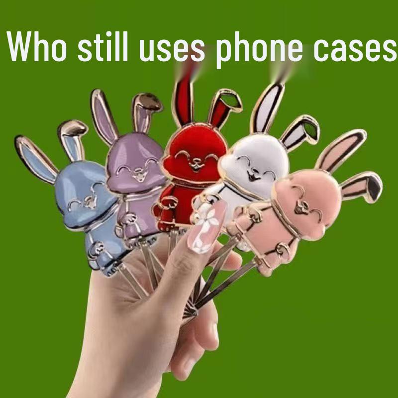 Electroplated Rabbit Phone Holder: Folding Cartoon Stand for Desktops Red