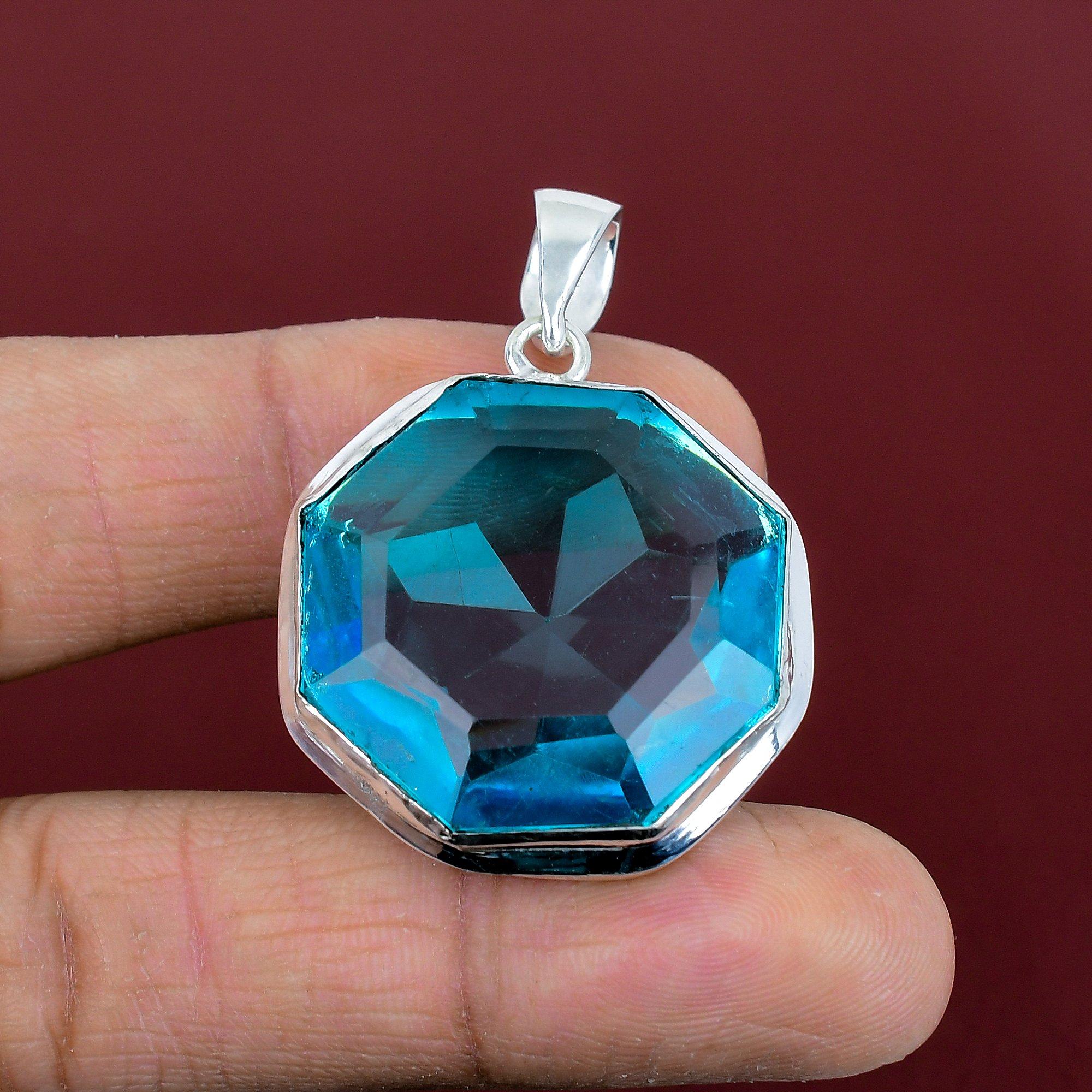 Faceted swiss blue topaz pendant 925 sterling silver pendant handmade pendant swiss blue topaz gemstone jewelry gifts for mom unique pendant